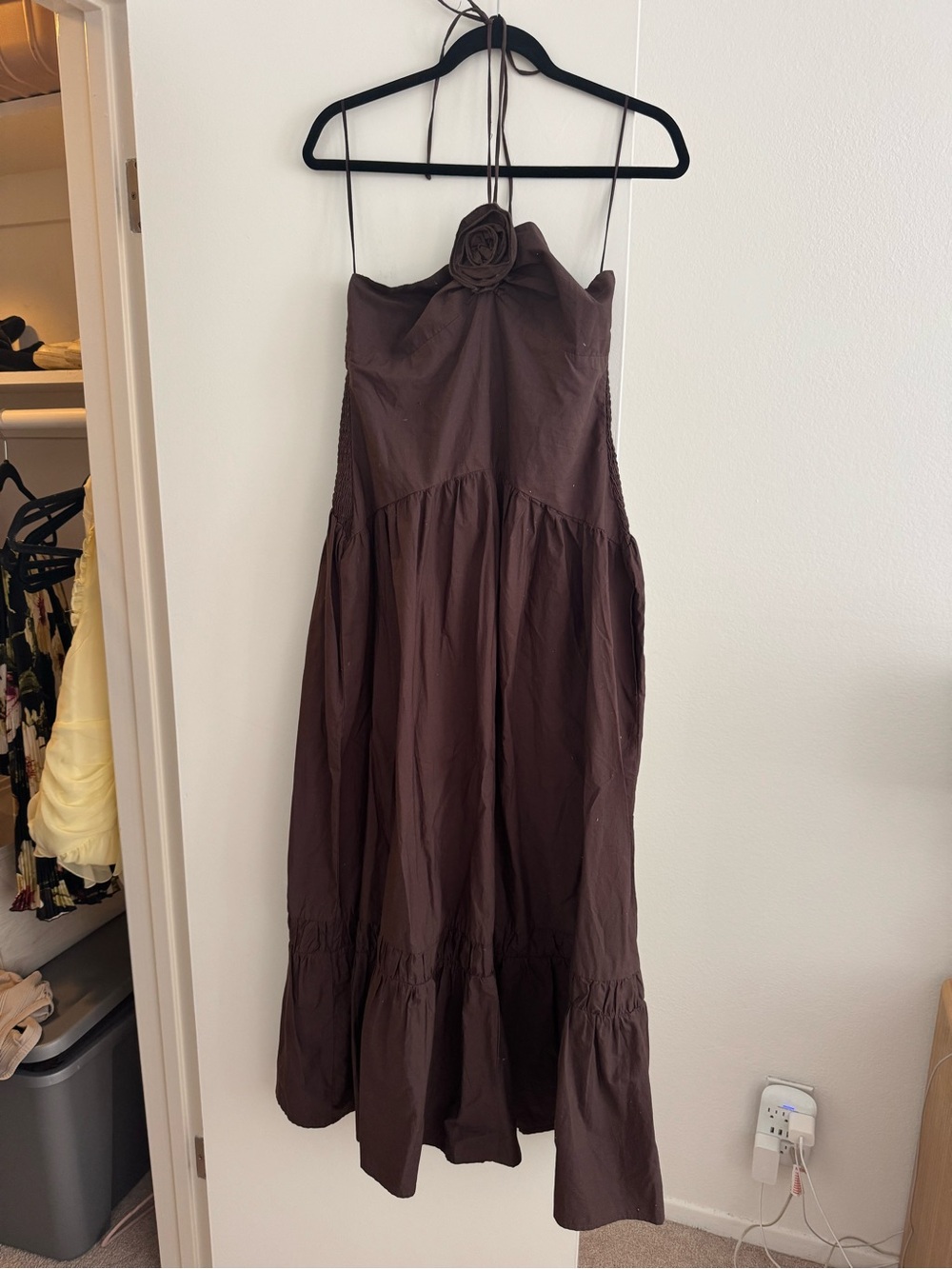 Zara Brown Halter Maxi Dress with Rosette